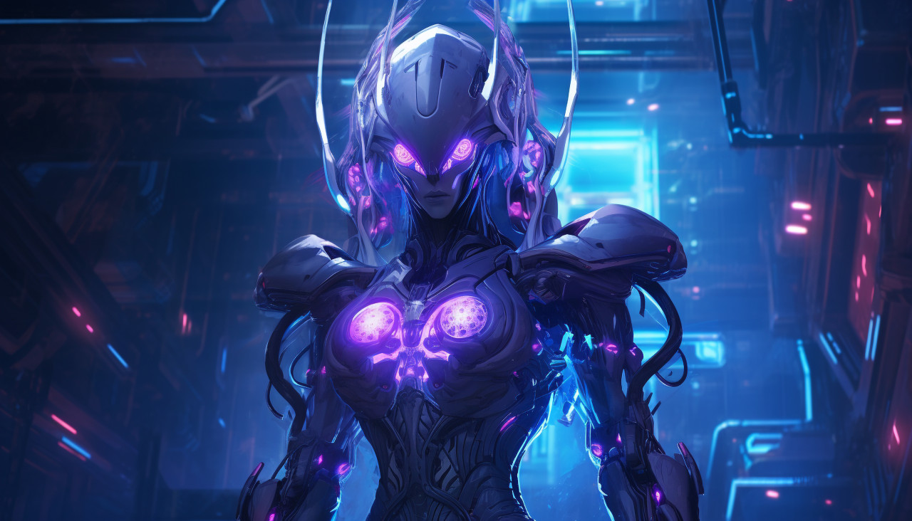 Cyberpunk robot with neon lights, midjourney ai art, ai art, midjourney free prompts