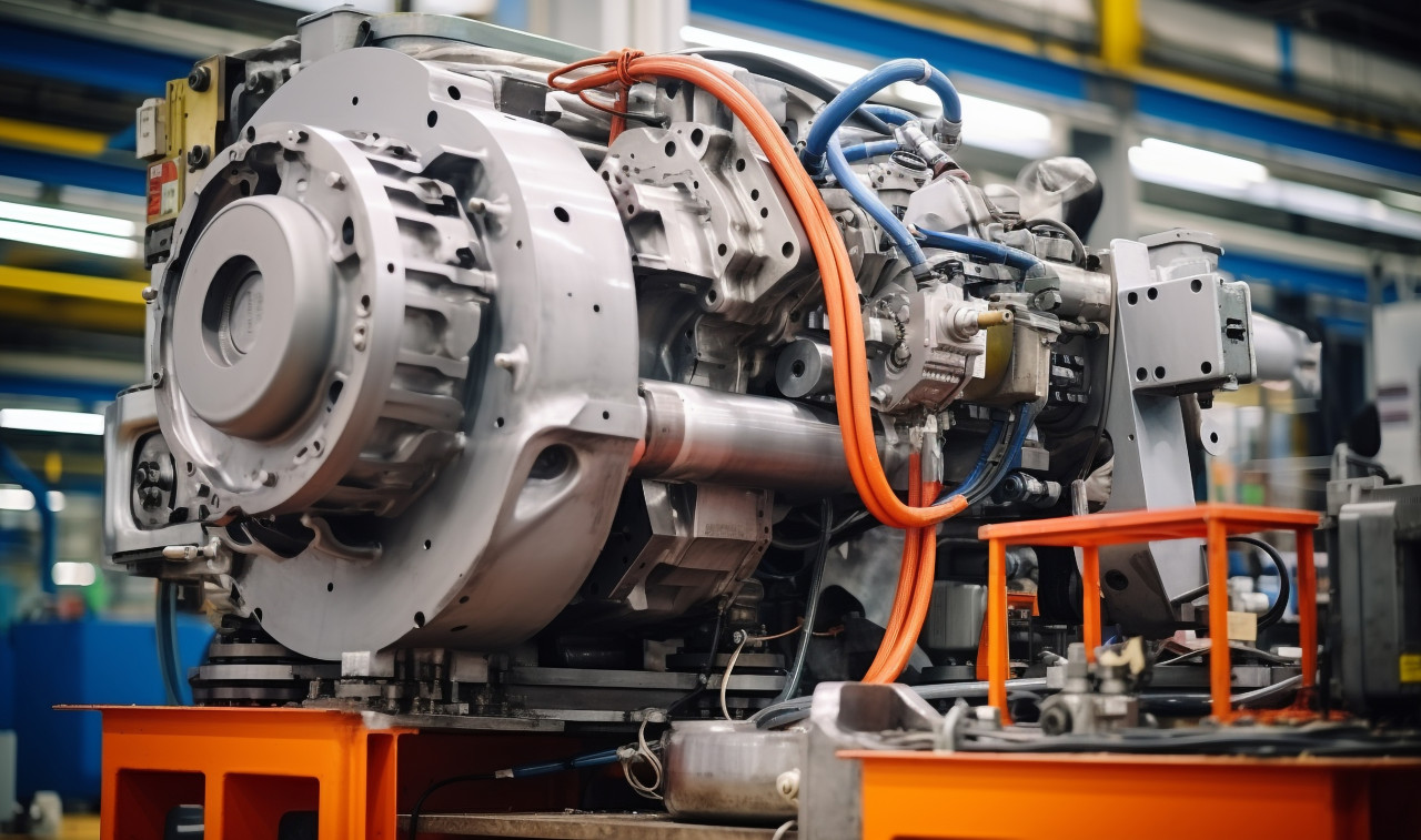 Steel parts manufacturing in modern metal workshop, assembly line car production, assembly line car manufacturing