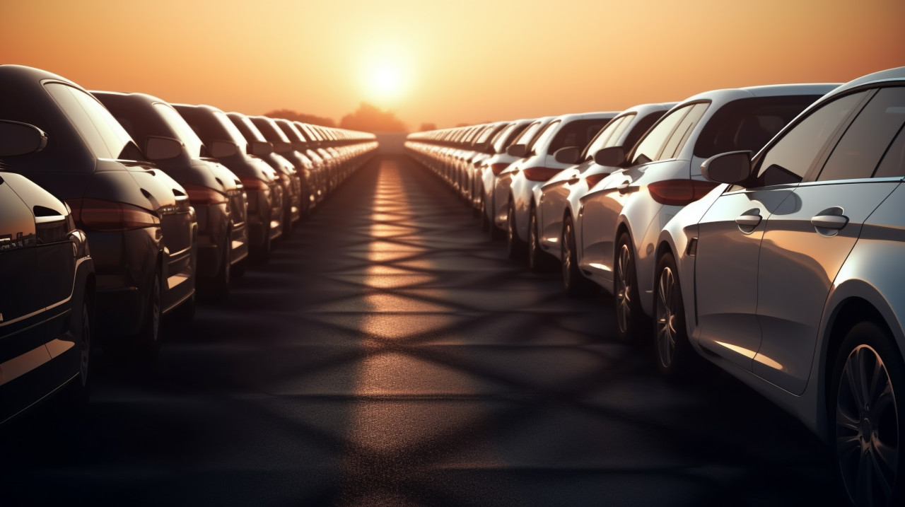 New cars ready for their first ride, assembly line car production, assembly line car manufacturing