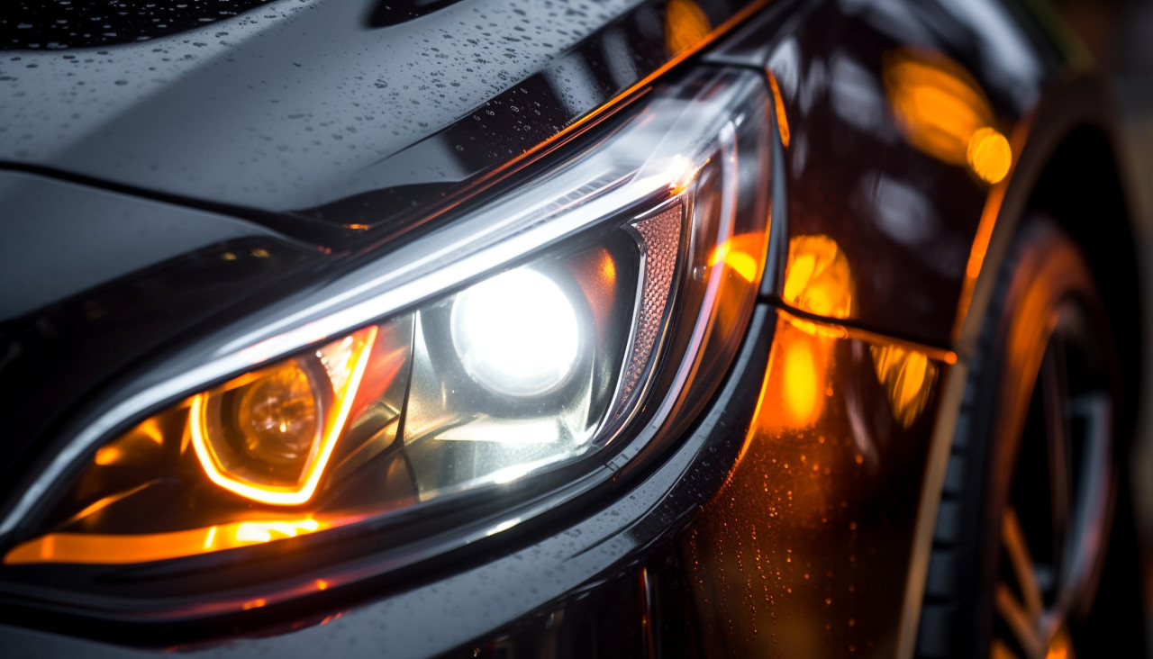 Car headlights in the distance, assembly line car production, assembly line car manufacturing