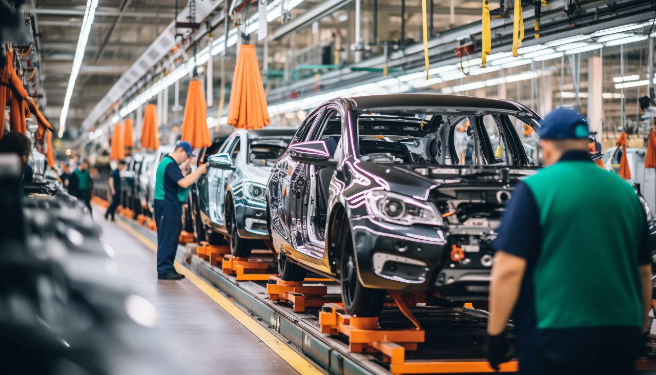 Automotive manufacturing process, assembly line car production, assembly line car manufacturing