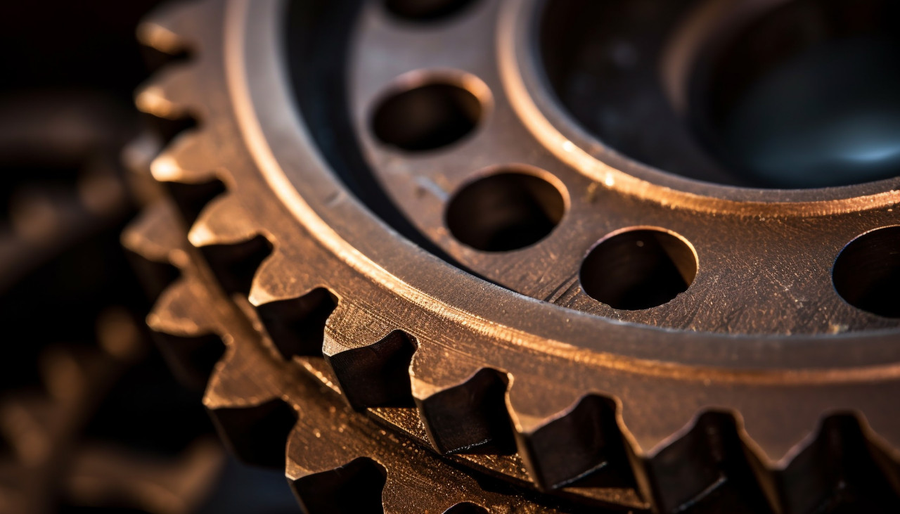 Close-up of a cogwheel, industrial machinery stock images ai, midjourney prompt ideas