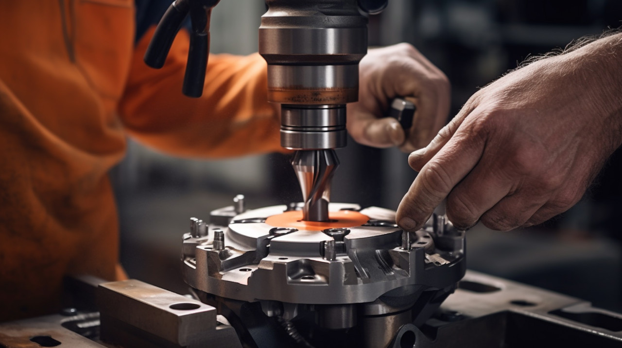 Worker's hands assemble complex machinery, industrial machinery stock images ai, midjourney prompt ideas