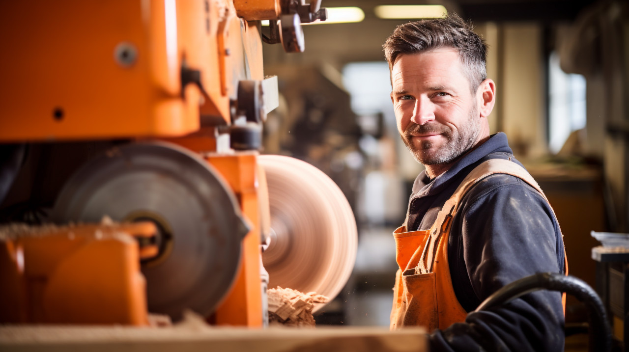 Portrait of a confident worker at work, industrial machinery stock images ai, midjourney prompt ideas