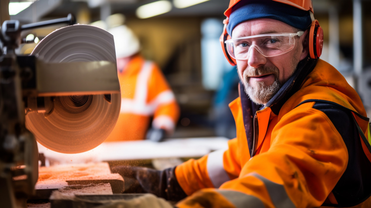 Factory worker in action, industrial machinery stock images ai, midjourney prompt ideas
