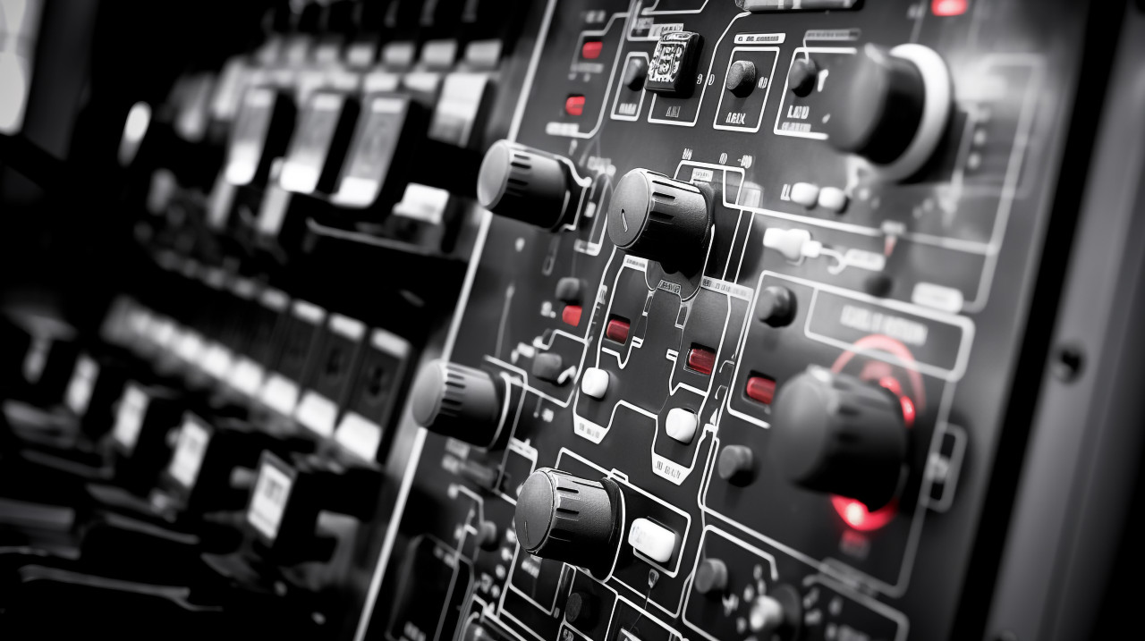 Industrial control panel in high contrast, industrial machinery stock images ai, midjourney prompt ideas