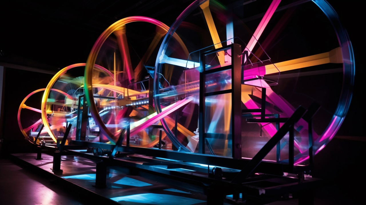 A long exposure of a machine in motion the machine, industrial machinery stock images ai, midjourney prompt ideas