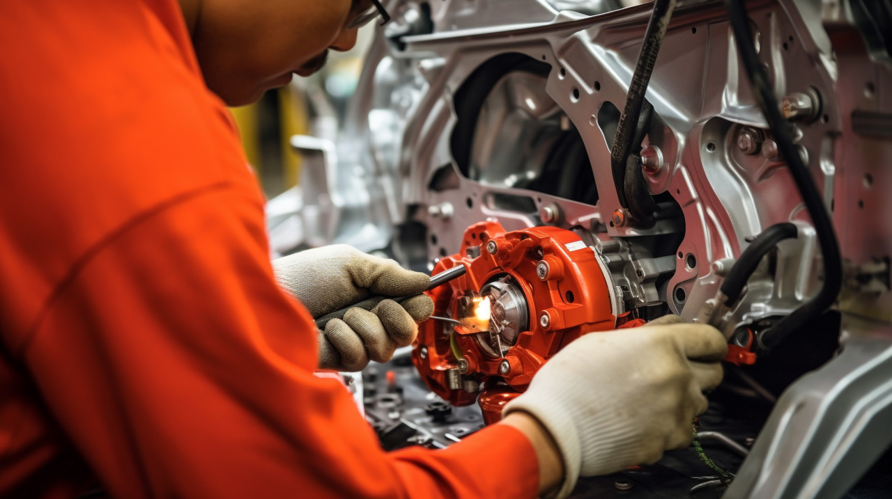 Close-up of hands installing car door, industrial machinery stock images ai, midjourney prompt ideas