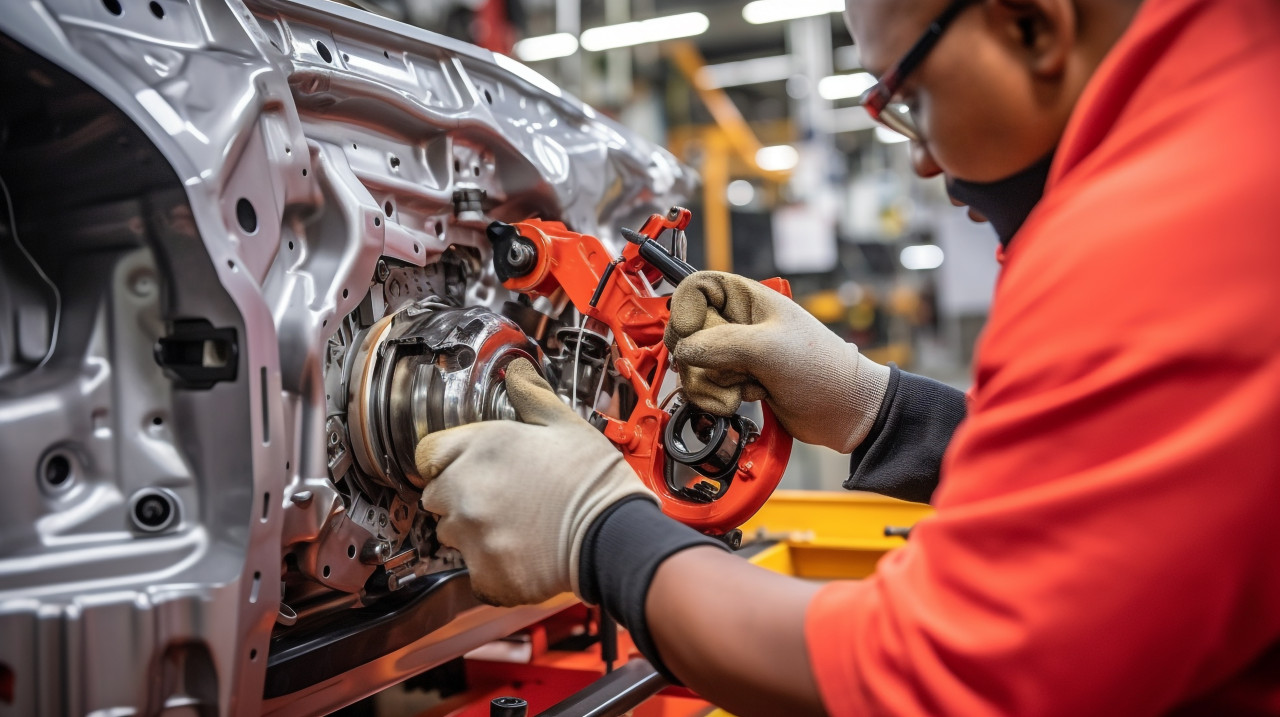 Car door assembly in progress, industrial machinery stock images ai, midjourney prompt ideas