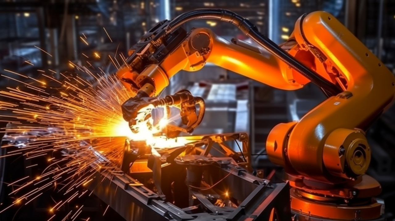 The robot arm moves with precision, industrial machinery stock images ai, midjourney prompt ideas
