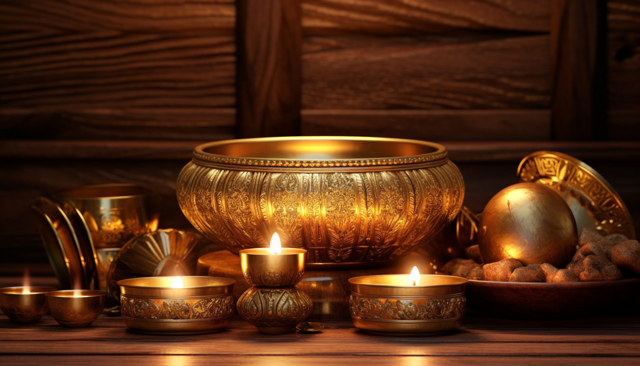 Golden glow of oriental candles, diwali festival stock image, diwali festival ai prompt