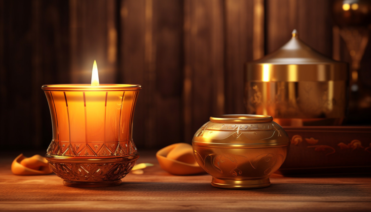 Golden candlelight on wood, diwali festival stock image, diwali festival ai prompt