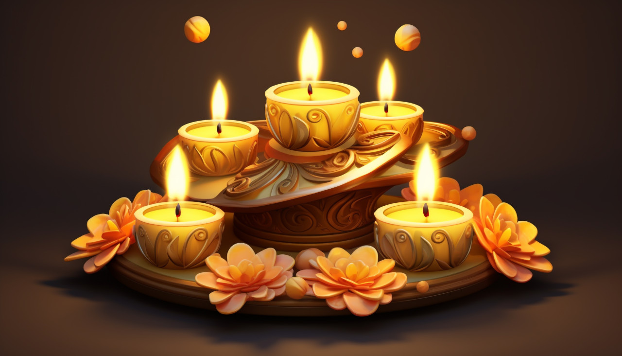 Beautiful diya lamp and candles for diwali, diwali festival stock image, diwali festival ai prompt