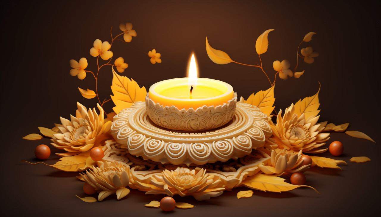 Diya lamp and candles in traditional indian style, diwali festival stock image, diwali festival ai prompt
