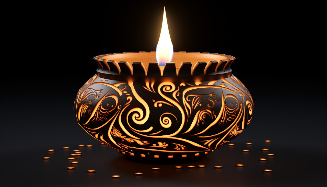Diwali lamp pattern with candle on black background, diwali festival stock image, diwali festival ai prompt