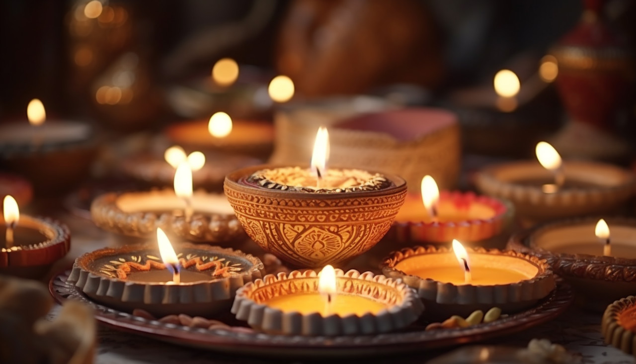 Clay candle holders india, diwali festival stock image, diwali festival ai prompt