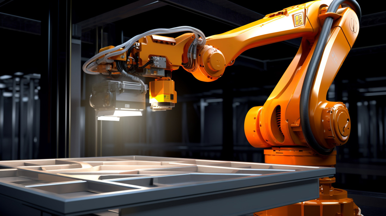 Robot arm picks up product with precision, industrial machinery stock images ai, midjourney prompt ideas