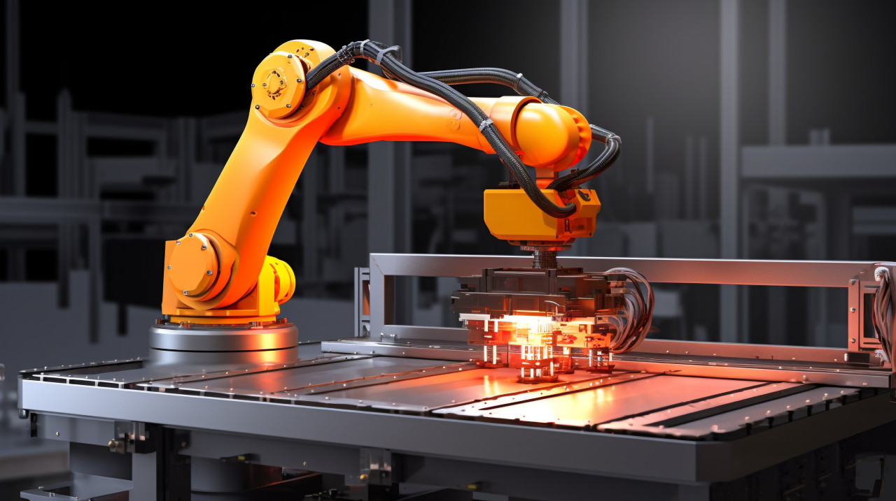 Robotic arm demonstrates its dexterity, industrial machinery stock images ai, midjourney prompt ideas