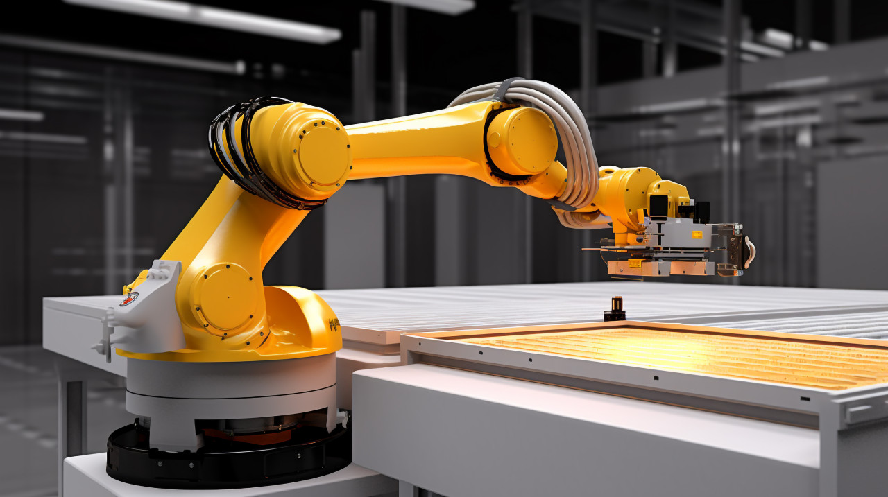Precision robot arm fulfills its task, industrial machinery stock images ai, midjourney prompt ideas