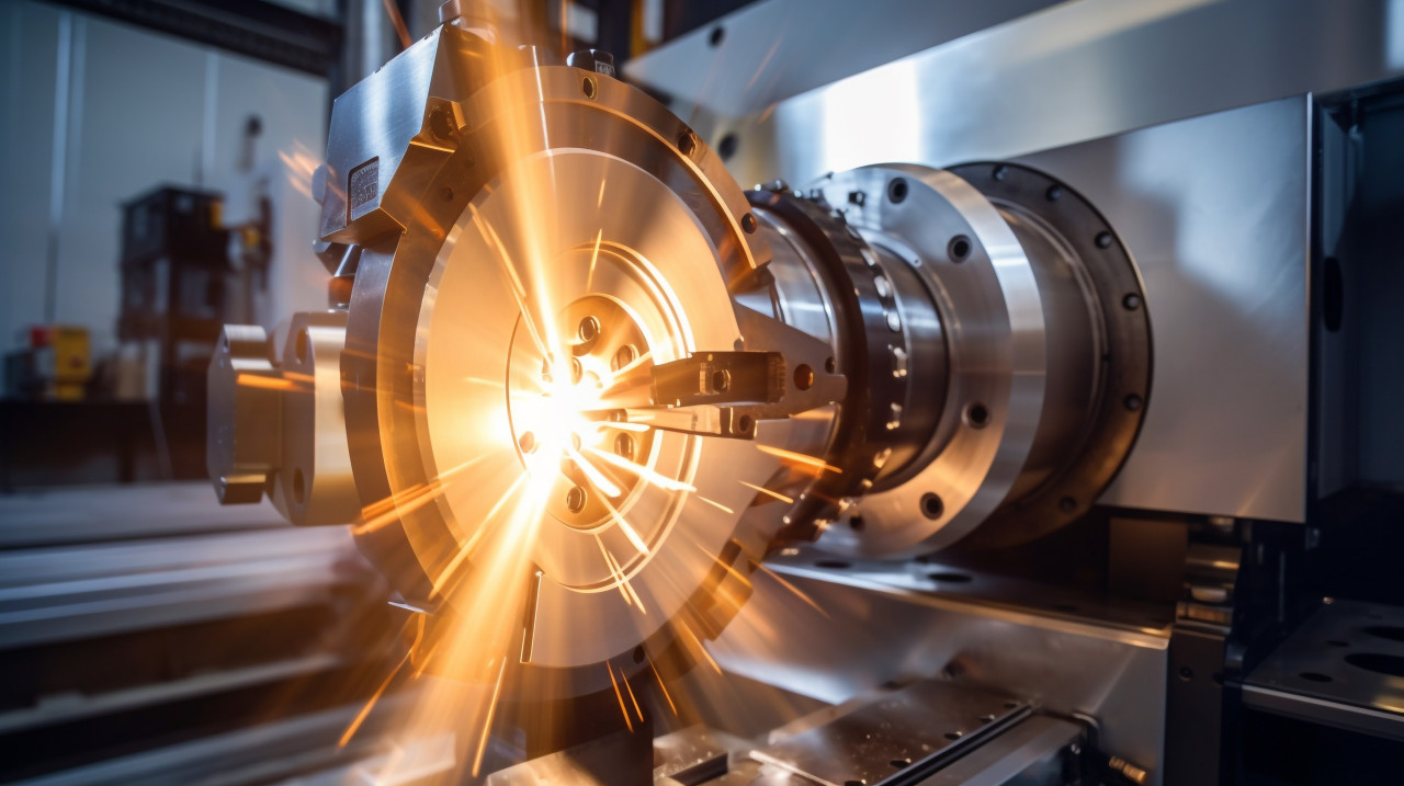 Cnc lathe cutting metal, industrial machinery stock images ai, midjourney prompt ideas