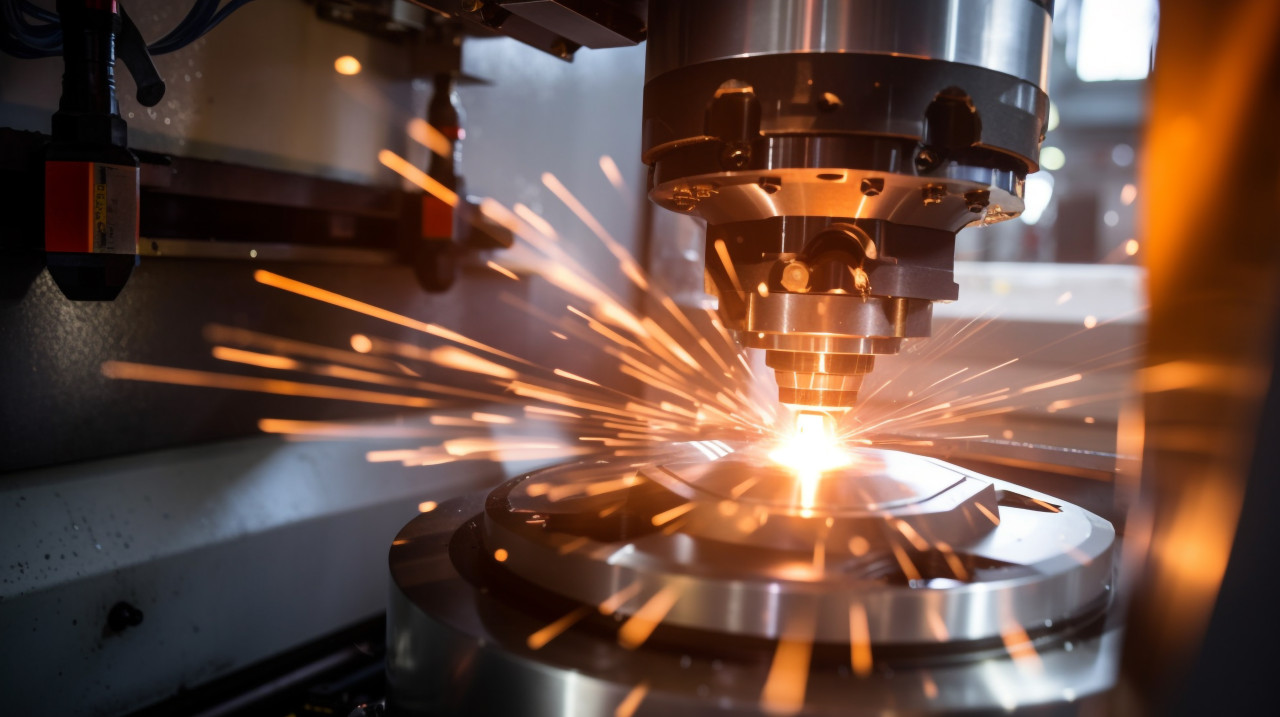 Cnc metalworking machine in action, industrial machinery stock images ai, midjourney prompt ideas