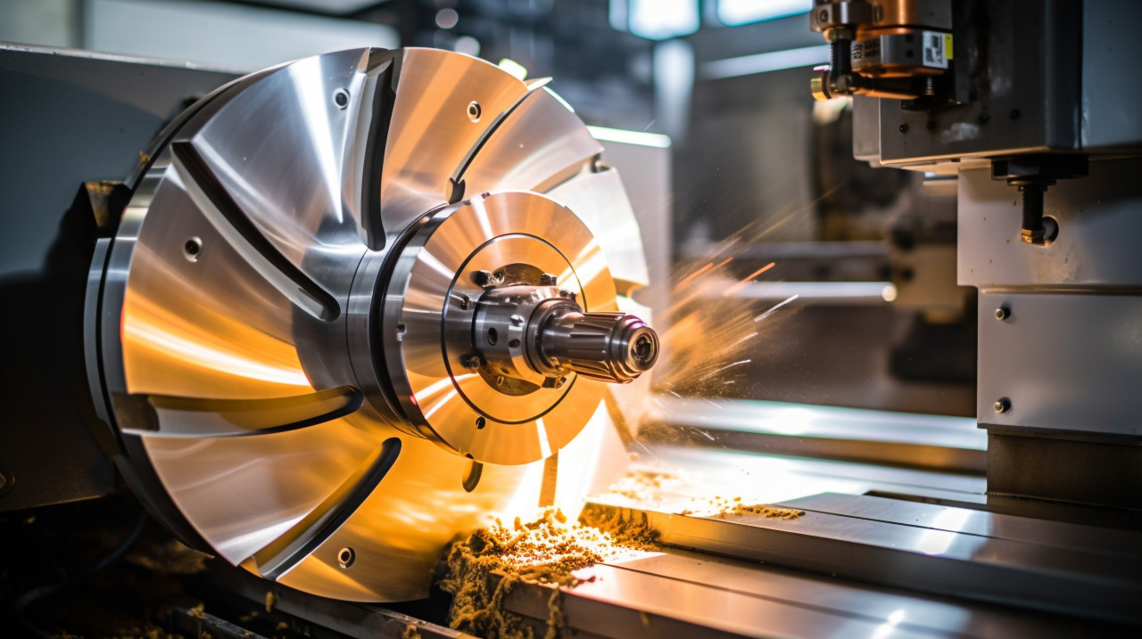 Cnc turning machine cutting tool close-up, industrial machinery stock images ai, midjourney prompt ideas