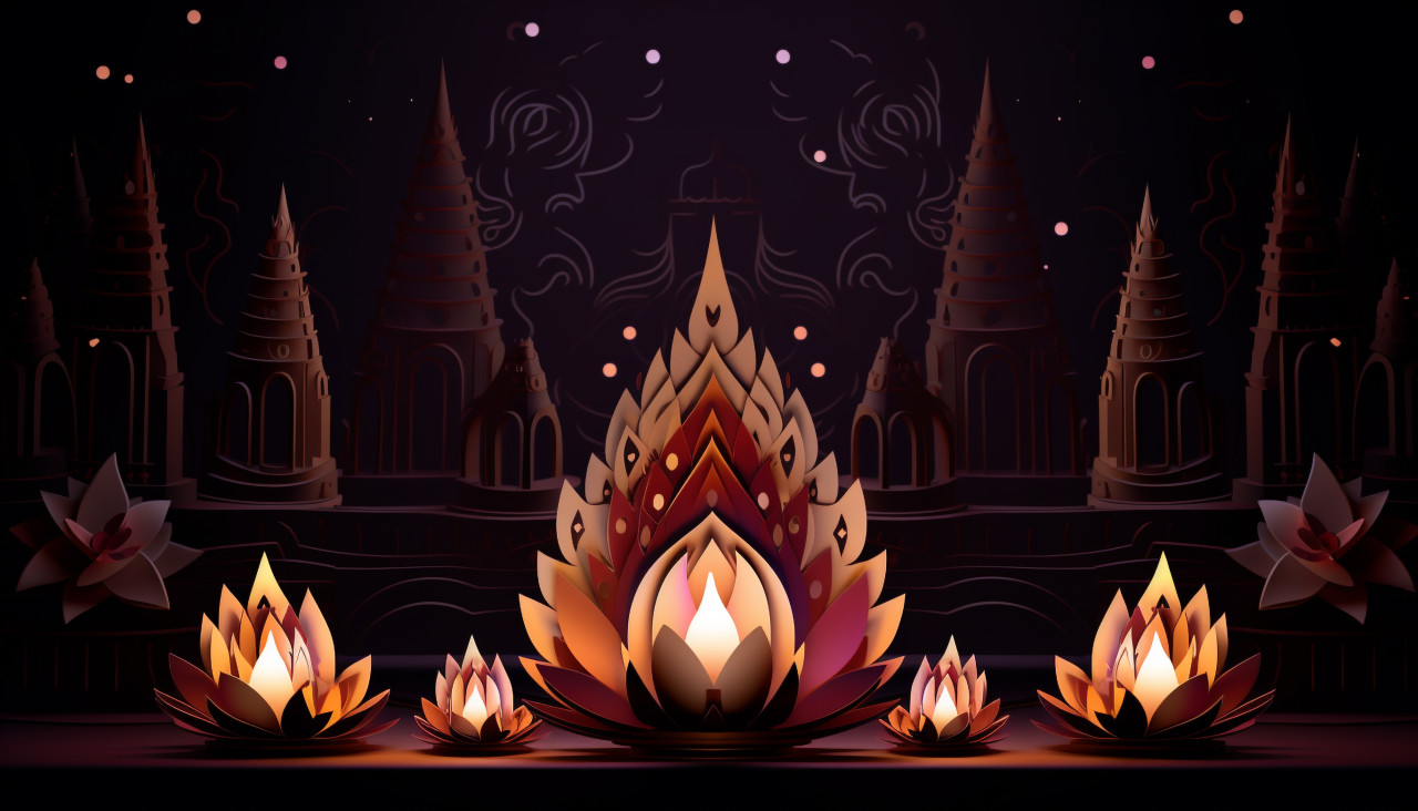 Indian temples and diyas, diwali festival stock image, diwali festival ai prompt