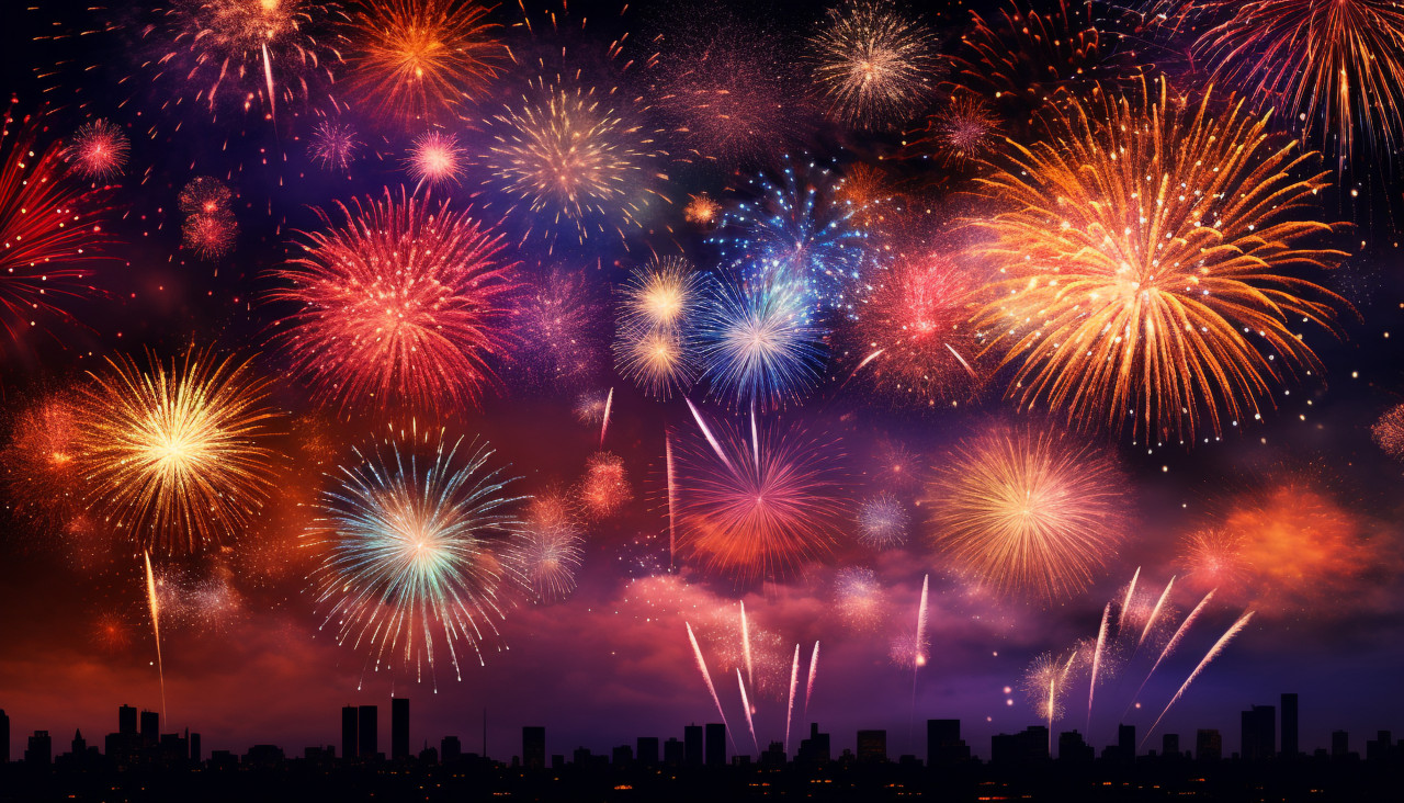 Fireworks bursting into the night sky, diwali festival stock image, diwali festival ai prompt
