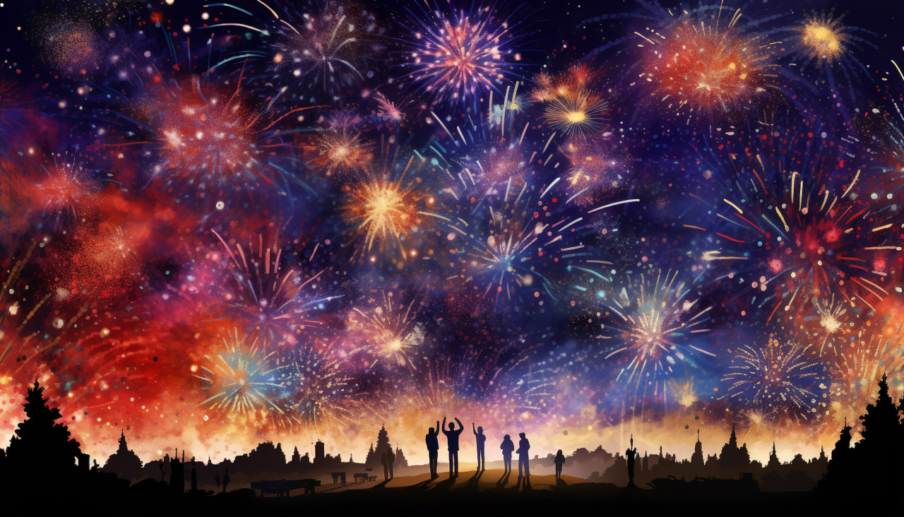 Colorful fireworks light up the night, diwali festival stock image, diwali festival ai prompt