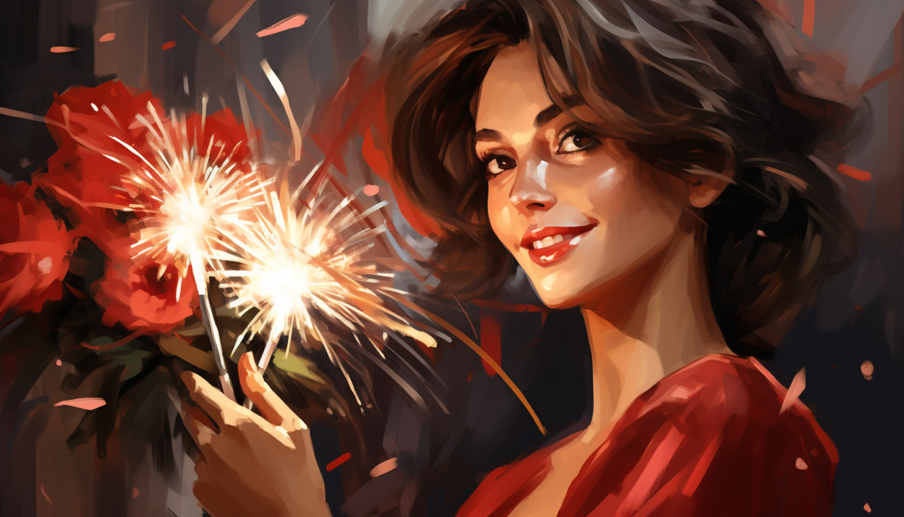 A beautiful woman holding some sparklers, diwali festival stock image, diwali festival ai prompt