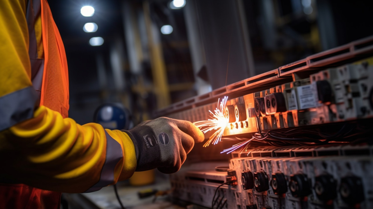 Close-up of worker's hands operating control panel, industrial machinery stock images ai, midjourney prompt ideas