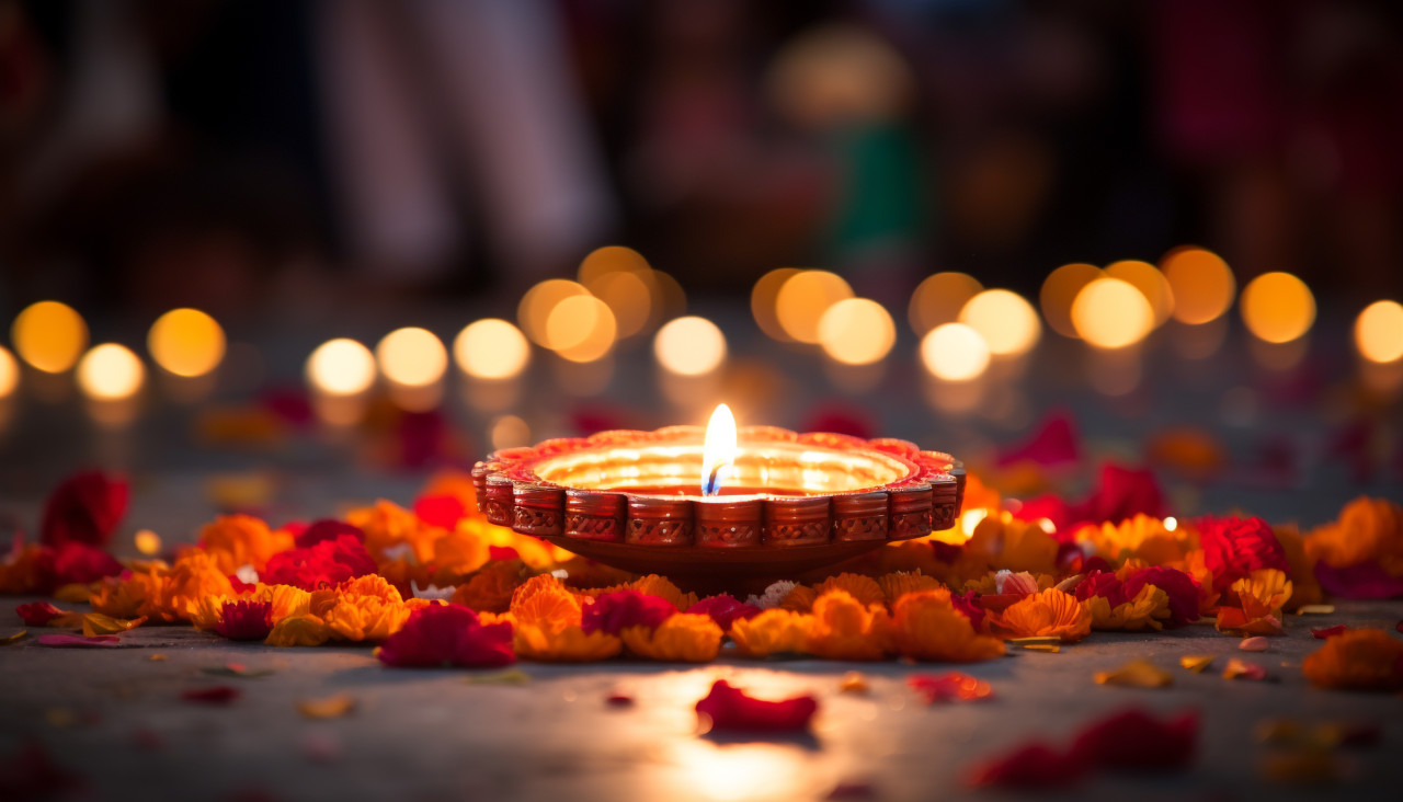 The diya is in the foreground, diwali festival stock image, diwali festival ai prompt