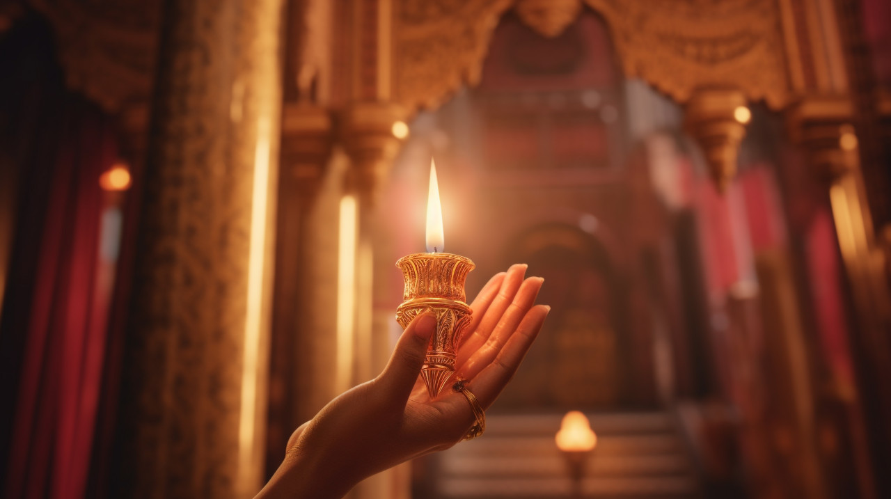 Palm with lit candle, diwali festival stock image, diwali festival ai prompt