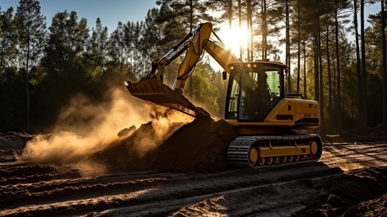 Bulldozer pushing dirt pile, industrial machinery stock images ai, midjourney prompt ideas
