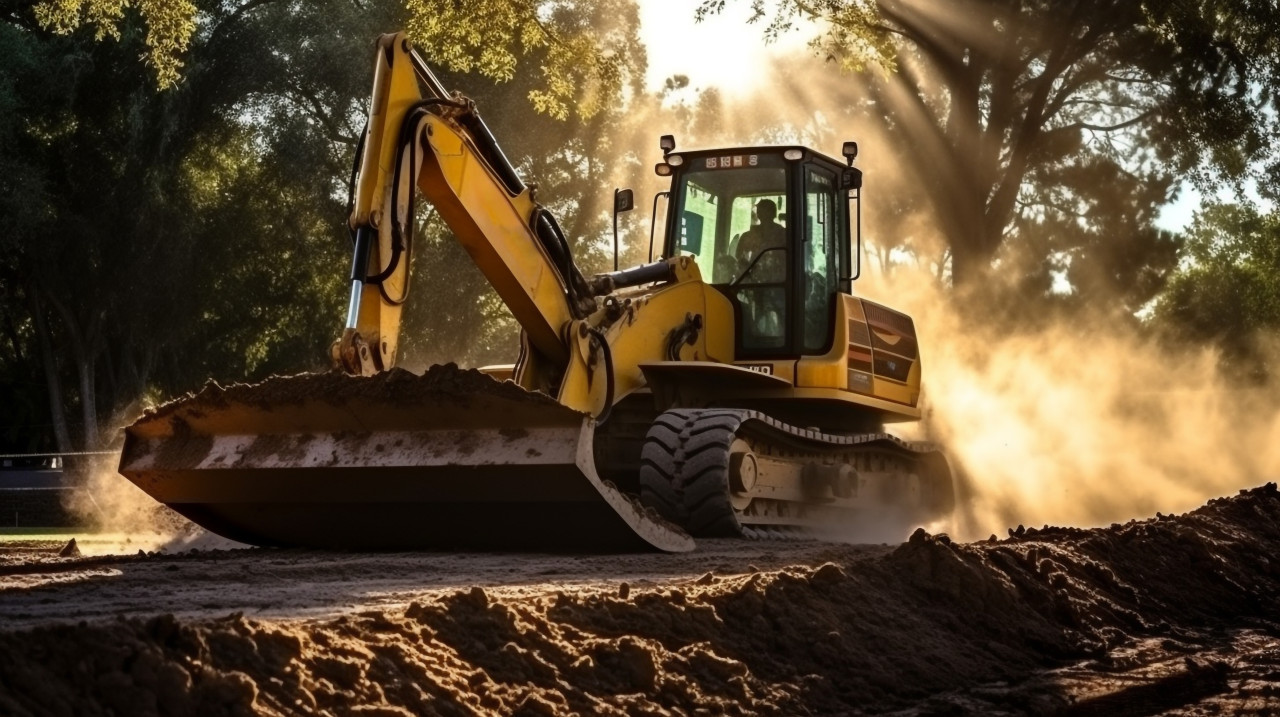 Bulldozer clearing land, industrial machinery stock images ai, midjourney prompt ideas