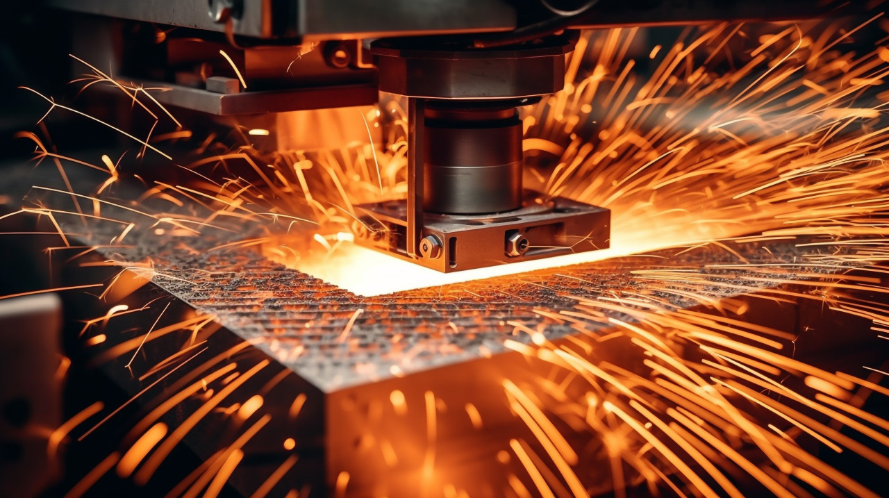 Laser cutting metal: a close-up, industrial machinery stock images ai, midjourney prompt ideas