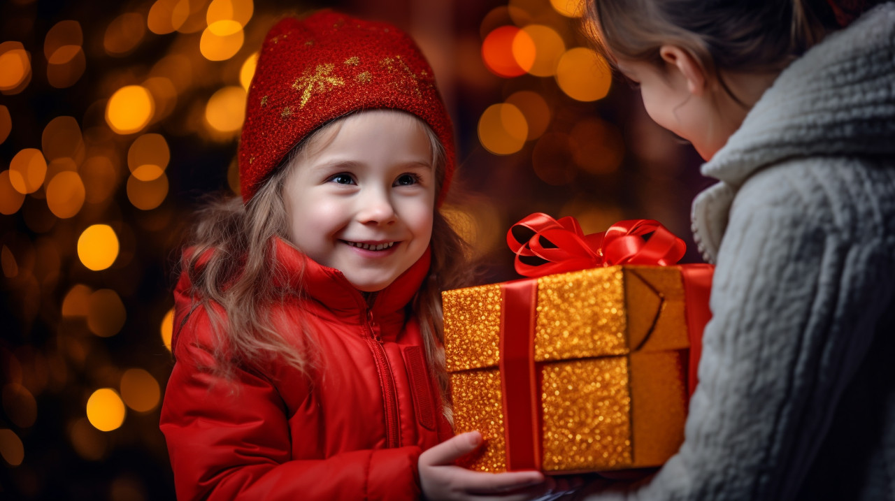Girl excited for gift, christmas stock image ai, christmas stock photos ai