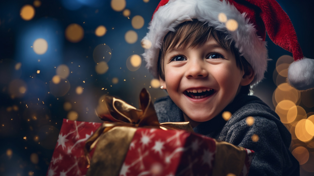 Happy kids opening christmas presents, christmas stock image ai, christmas stock photos ai