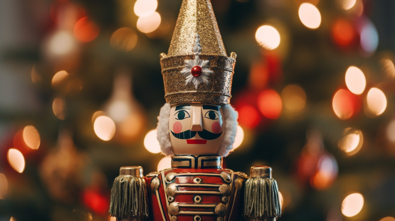 Christmas toy soldier in the light of a tree, christmas stock image ai, christmas stock photos ai