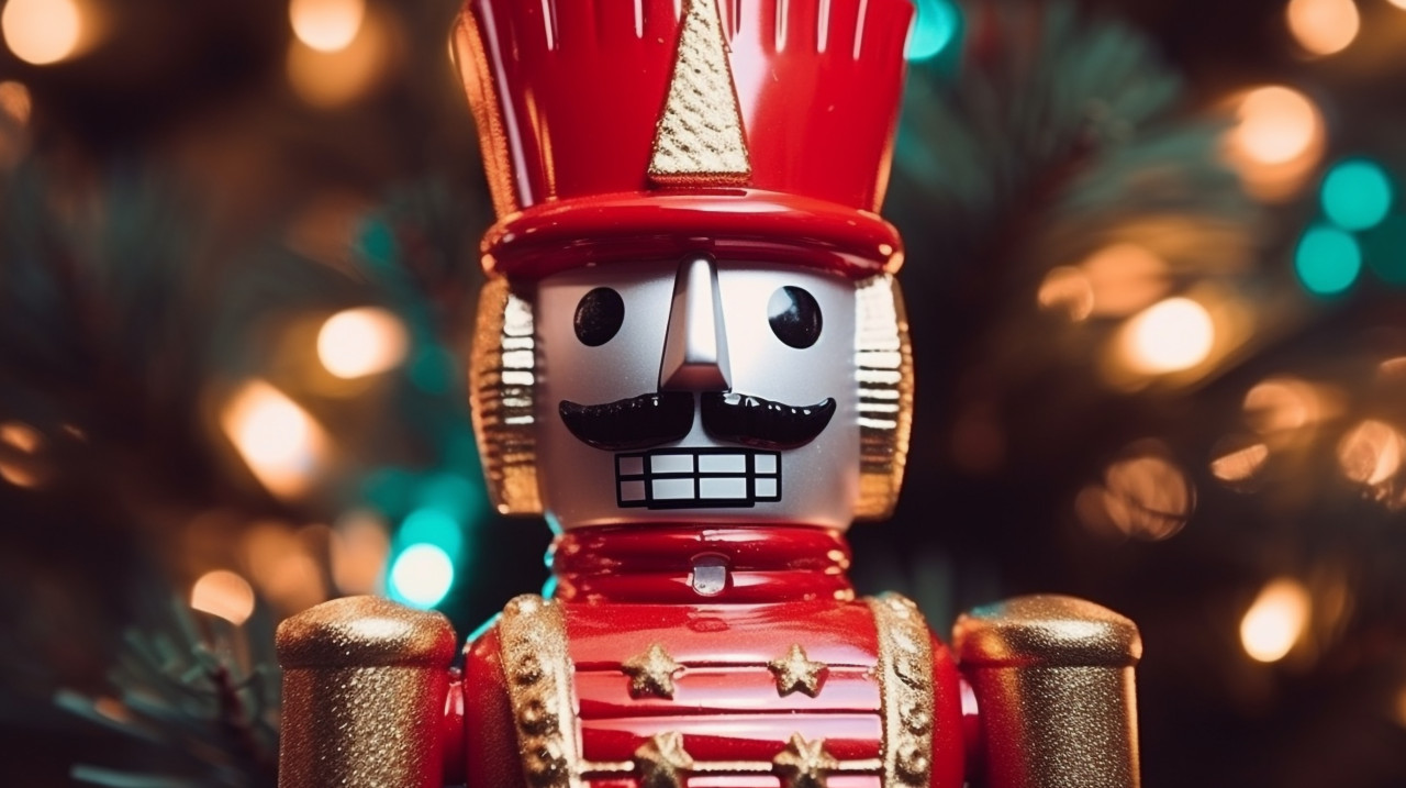 Close-up of a toy soldier's twinkling eyes, christmas stock image ai, christmas stock photos ai