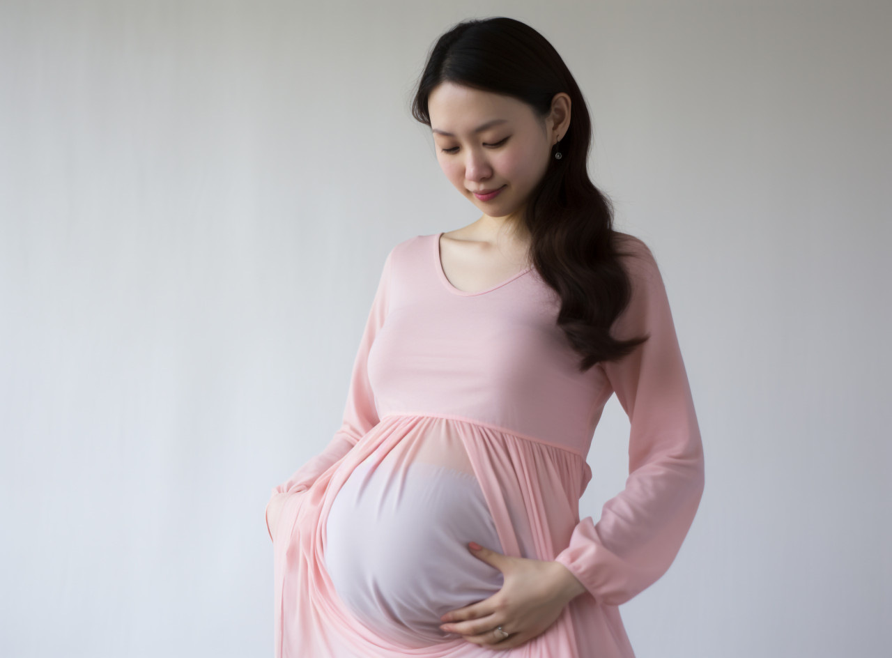 A pregnant lady with her belly against a white background, pregnant women pictures, maternity photos