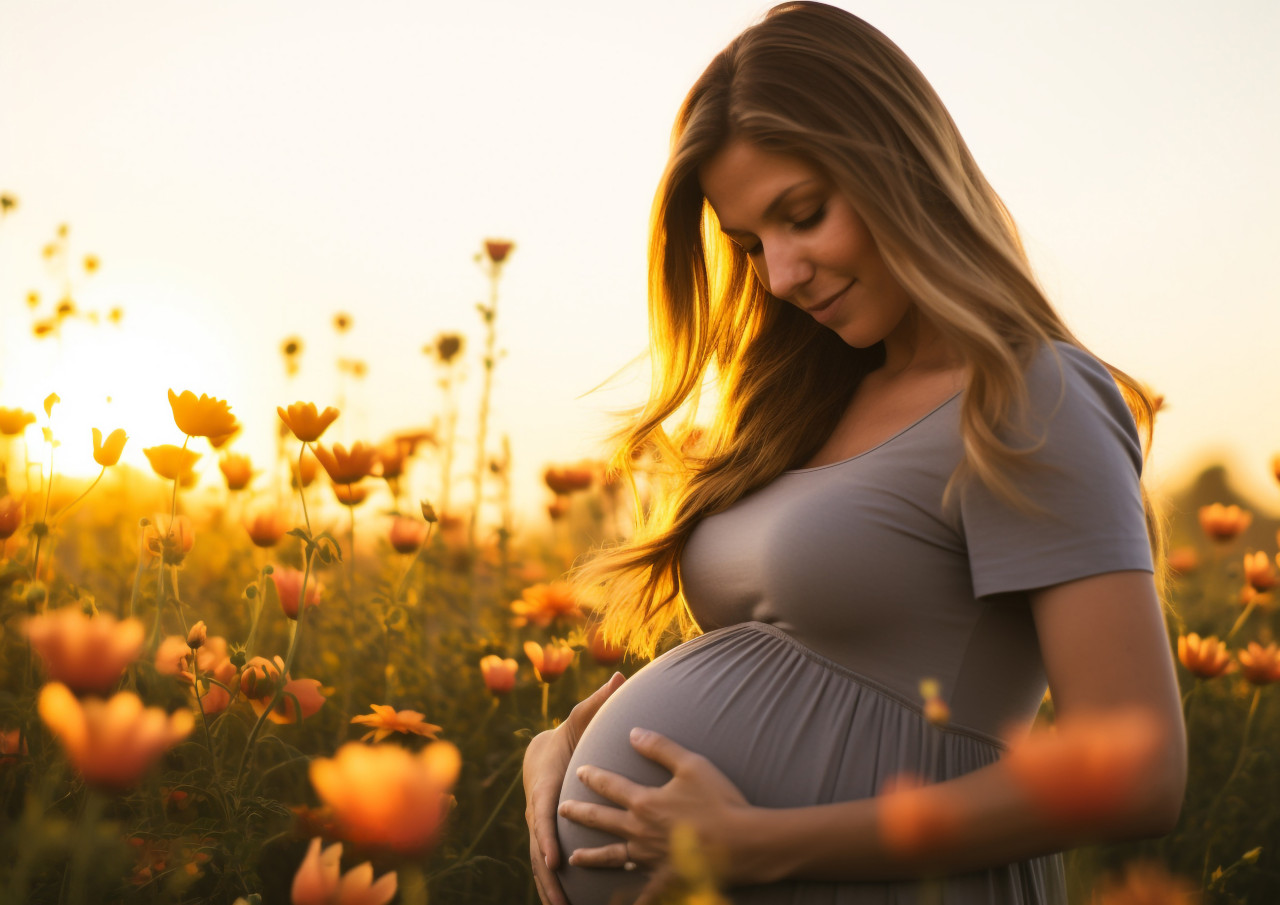 Pregnant woman in field of flowers, pregnant women pictures, maternity photos