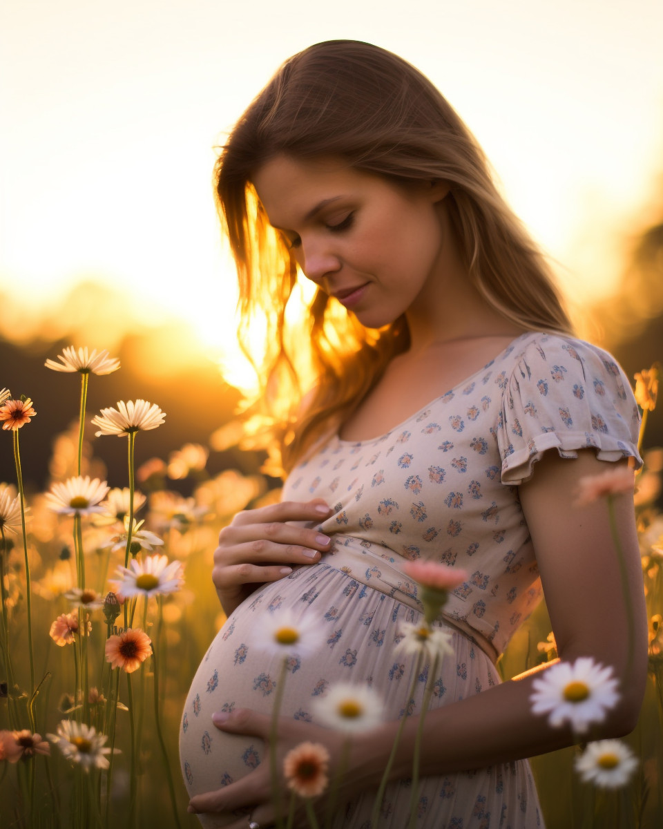 Regnant woman nurtures life in field of wildflowers, pregnant women pictures, maternity photos