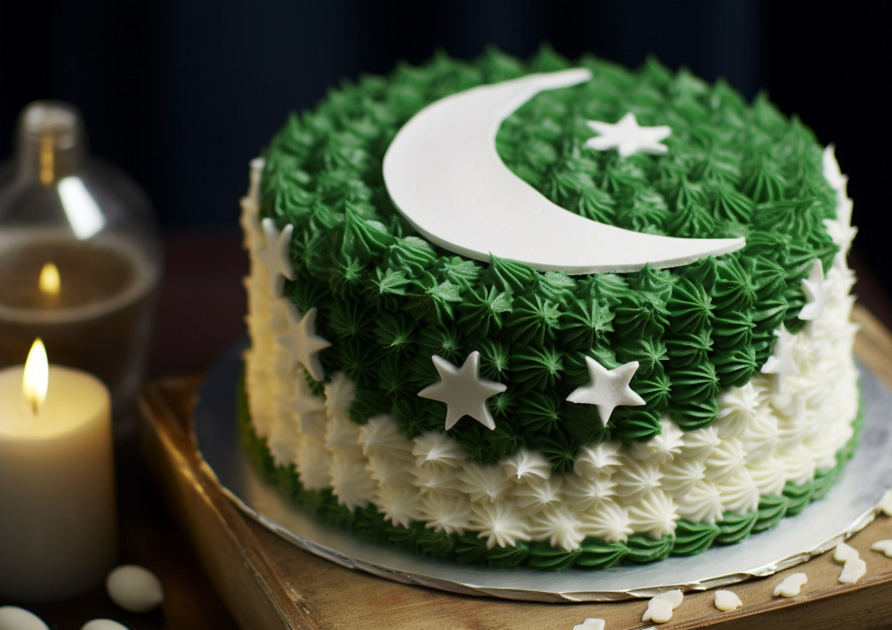 Pakistan flag cake in green and white, pakistan independence day photos