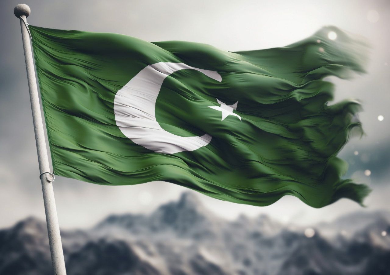 Pakistan national flag held in the wind, pakistan independence day photos