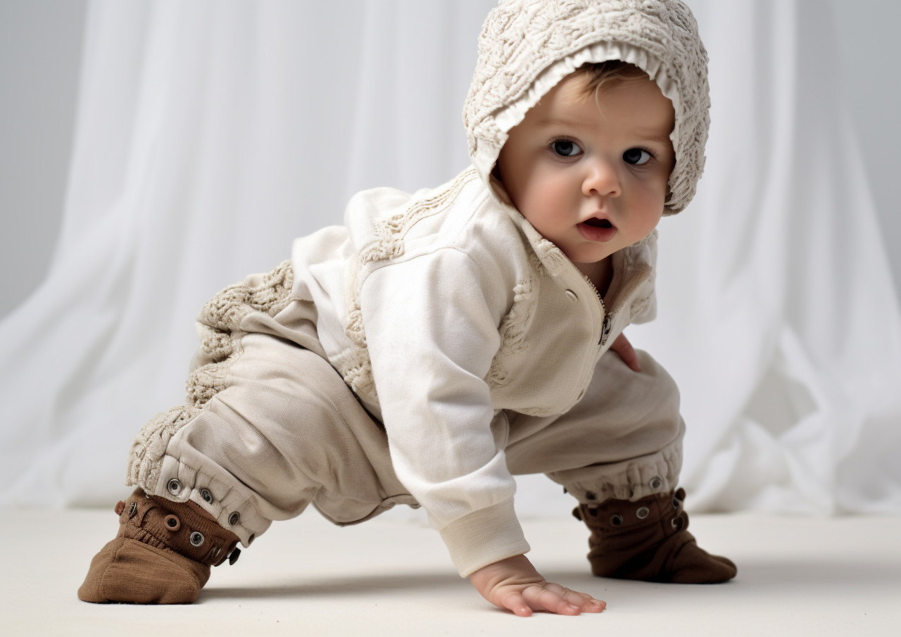 A born baby crawling down on a white background, ai baby prompt, baby ai art