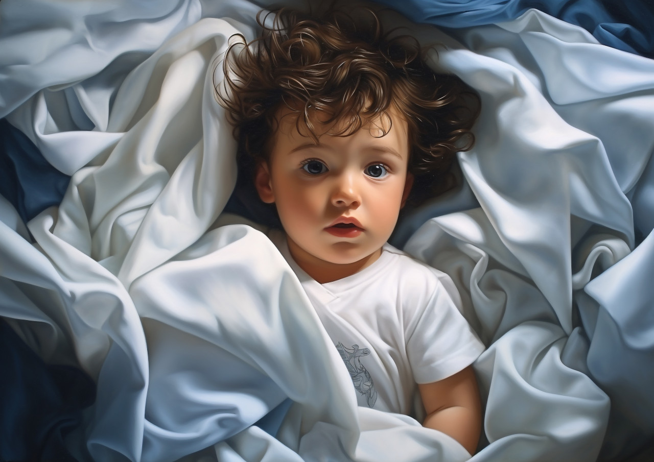 Newborn baby in cozy blanket, ai baby prompt, baby ai art