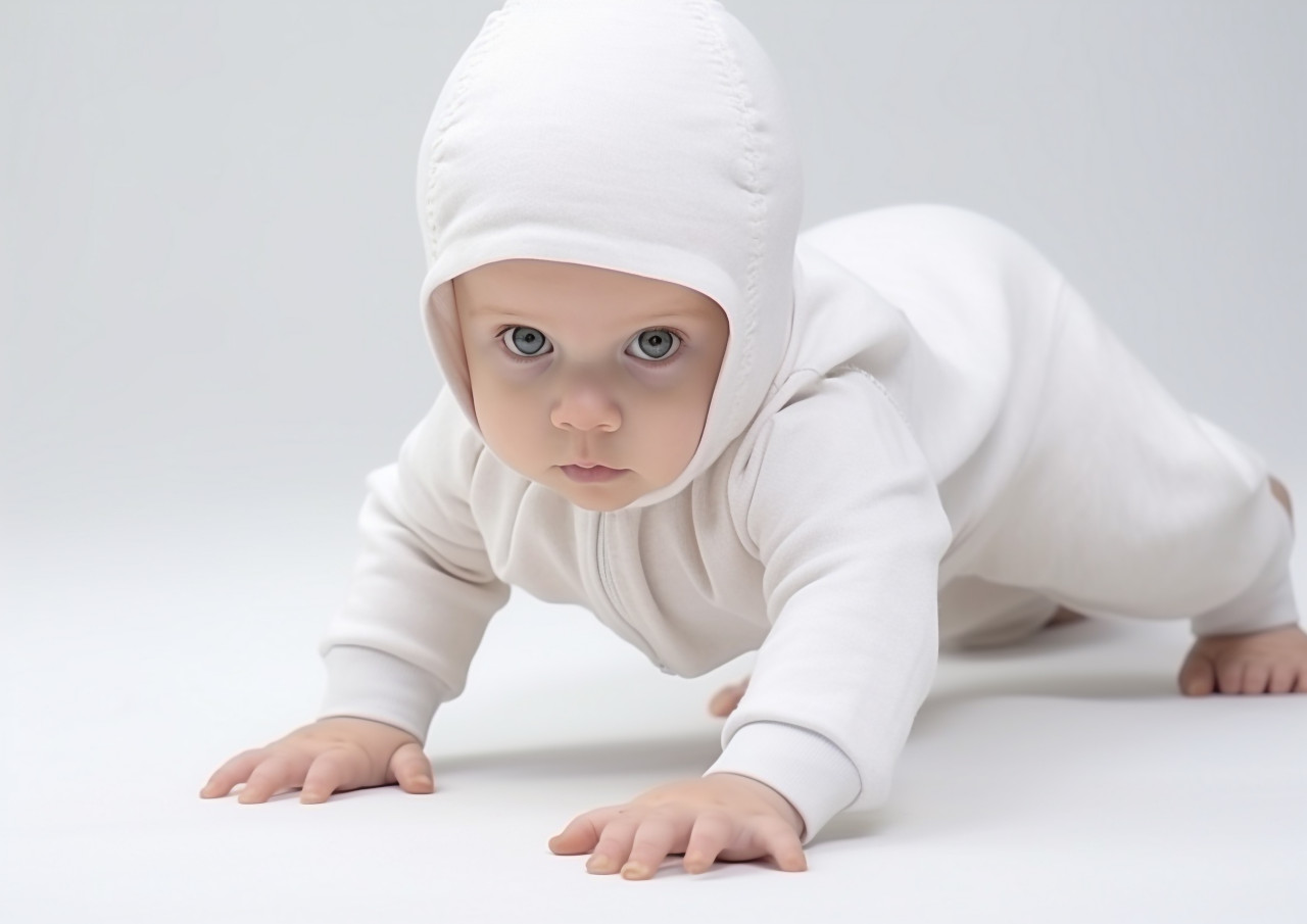 A baby crawling on a white background, ai baby prompt, baby ai art