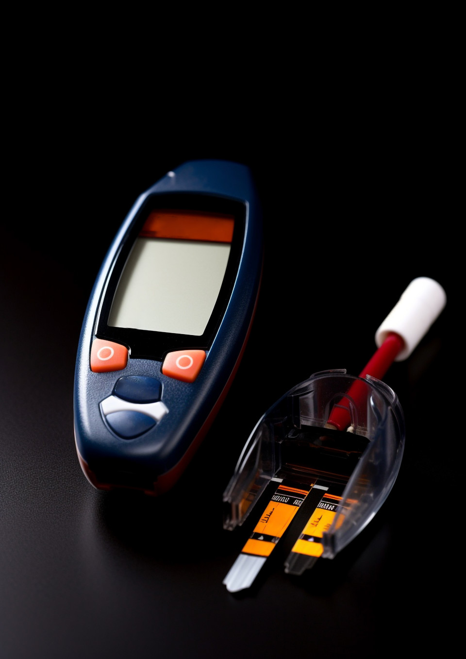Measuring blood sugar with glucometer, diabetes concept