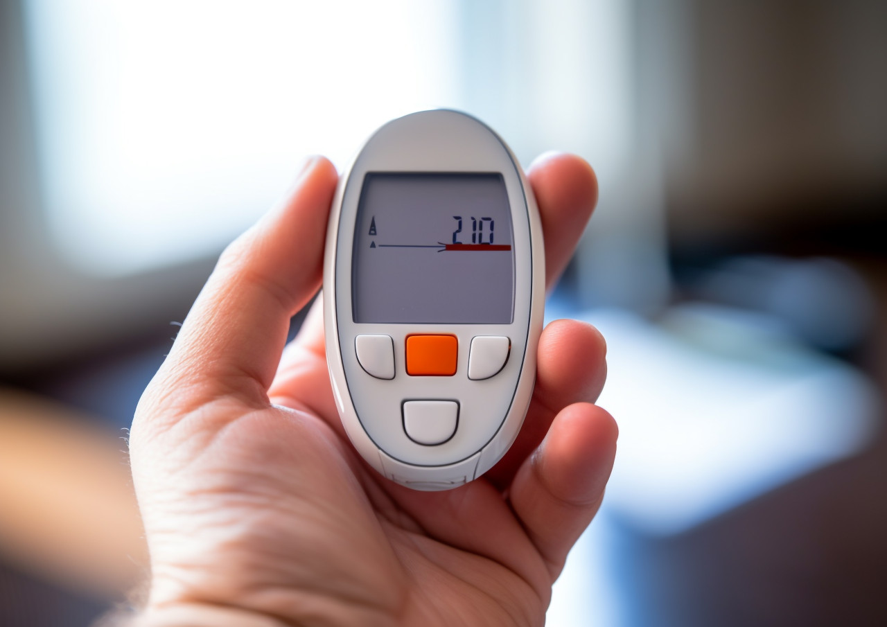 Woman testing blood sugar with personal glucose meter, diabetes concept